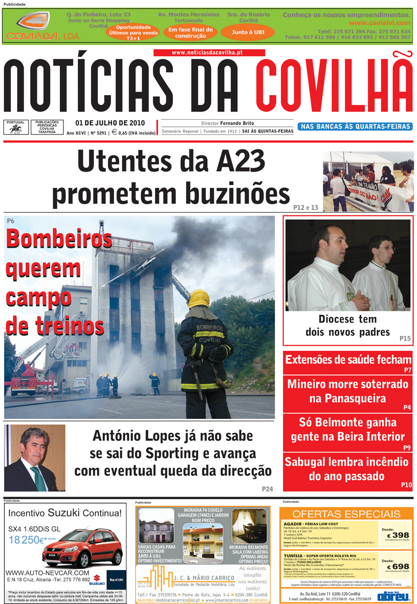 Capa do Jornal Notícias da Covilhã de 2010-07-01