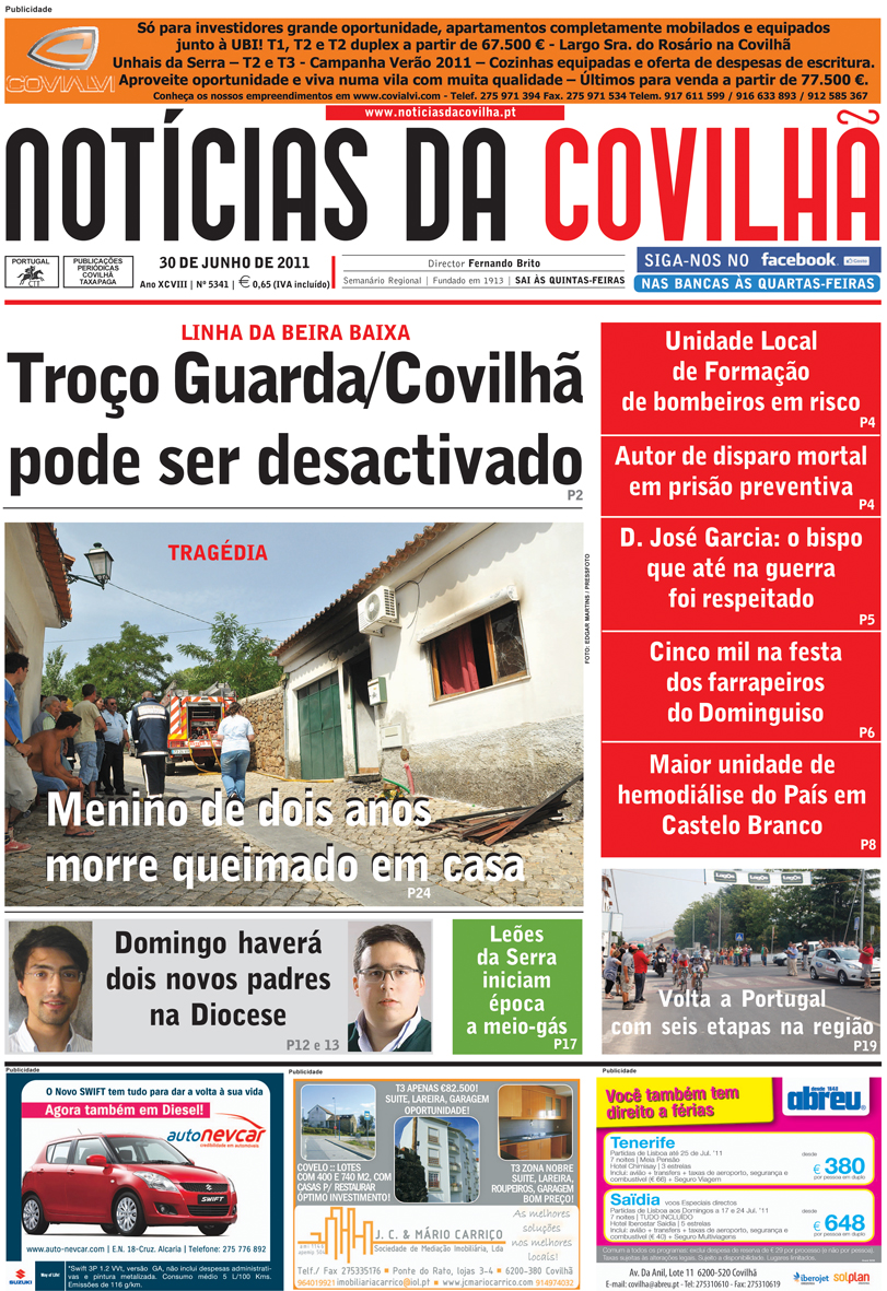 Capa do Jornal Notícias da Covilhã de 2011-06-30