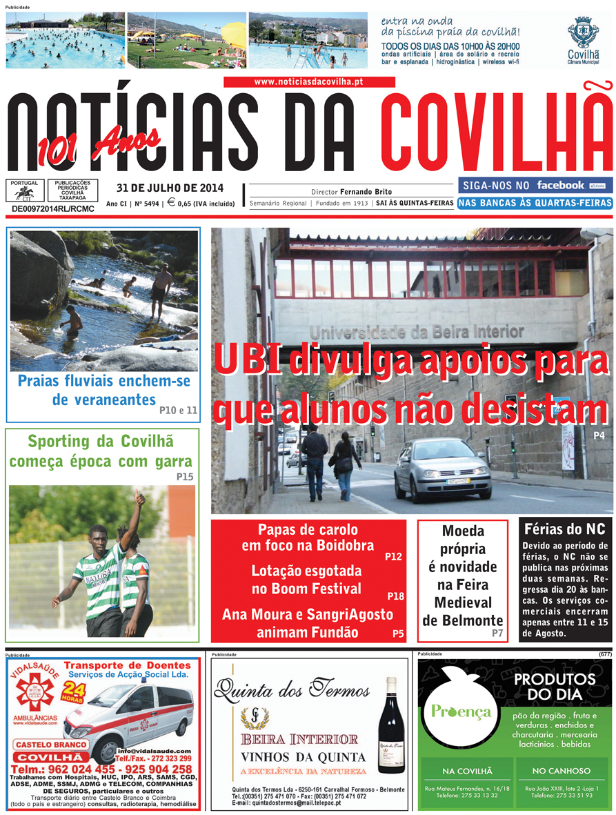 Capa do Jornal Notícias da Covilhã de 2014-06-30