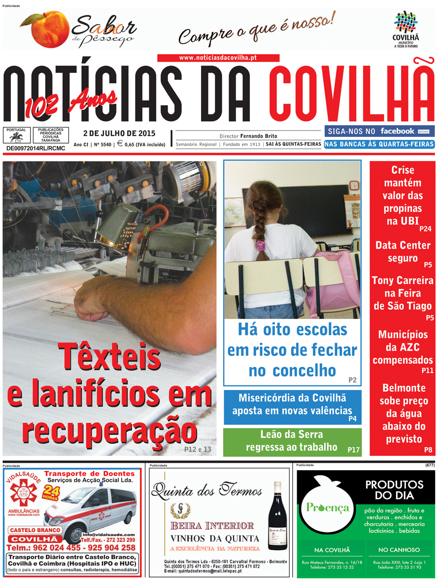 Capa do Jornal Notícias da Covilhã de 2015-07-02