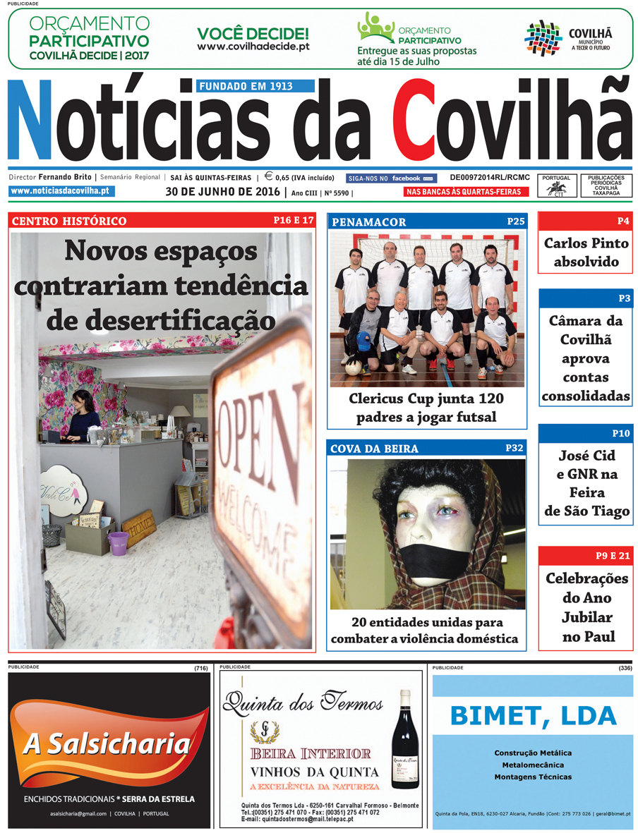 Capa do Jornal Notícias da Covilhã de 2016-06-30