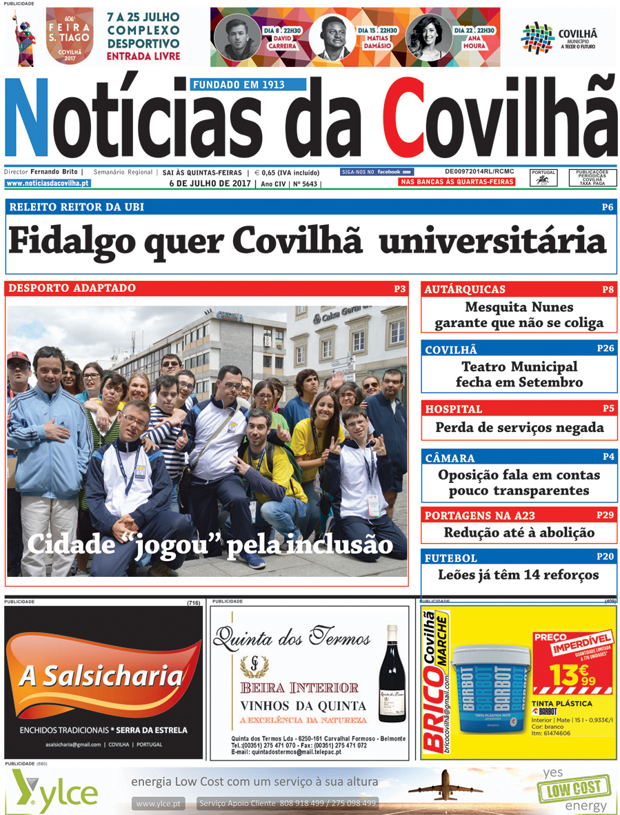 Capa do Jornal Notícias da Covilhã de 2017-07-06